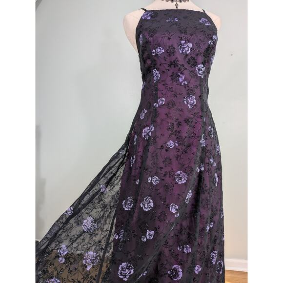 Vintage Morgan Co Prom Dress Maxi Gown 6 Purple Y2K Goth Whimsigoth 90S Floral - Picture 4 of 13